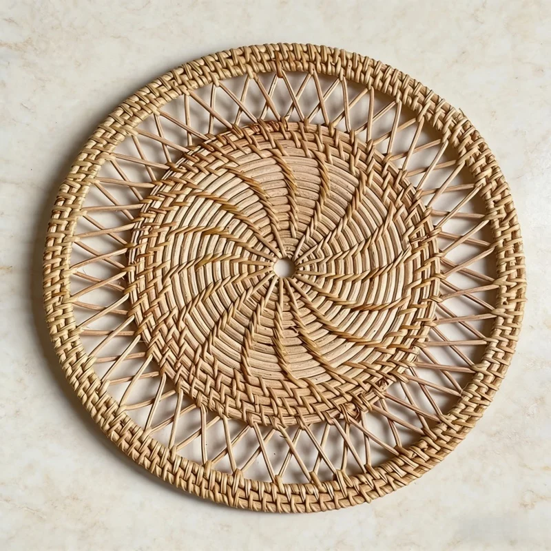 Rattan Plant Basket - Plateau rond en osier tressé, décoration