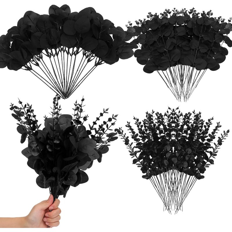Pampas Grass Decor - Feuilles d'eucalyptus noires tiges guirlande de