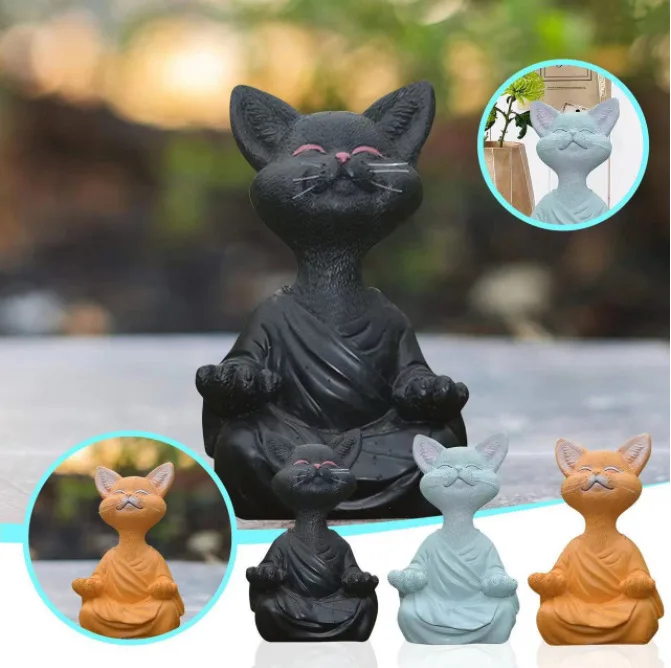 Home Decor Za - Sculpture de chat de méditation, décoration