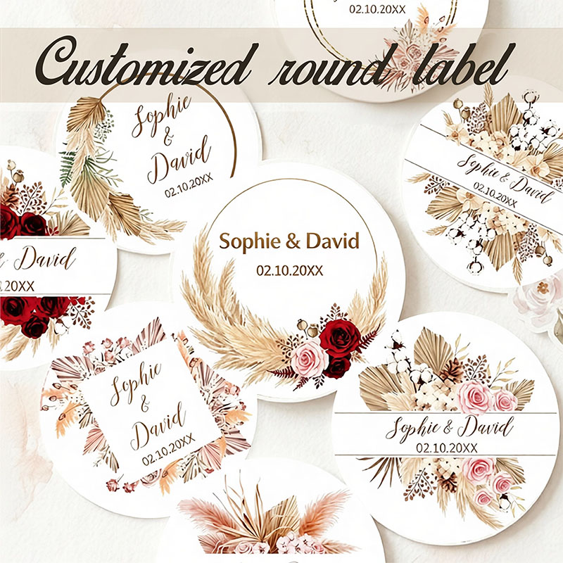 Pampas Grass Decor - Autocollants de mariage personnalisés bohèmes avec
